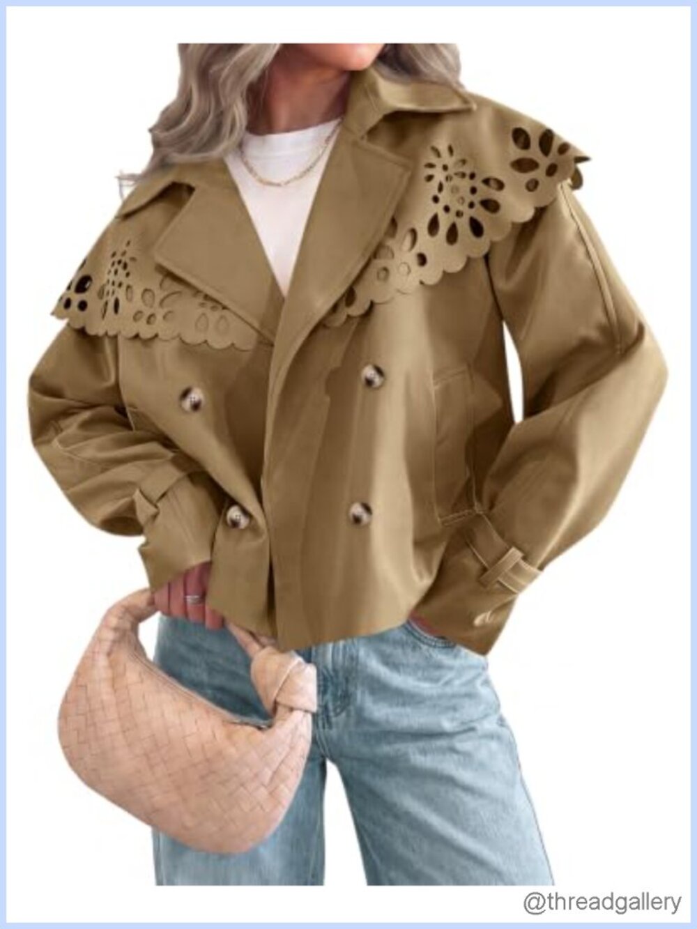 Women Cropped Cape Trench Coat Oversized Hollow Shoulder Spring Fall